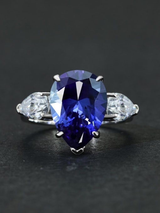 Blue [R 0866] 925 Sterling Silver High Carbon Diamond Water Drop Luxury Ring